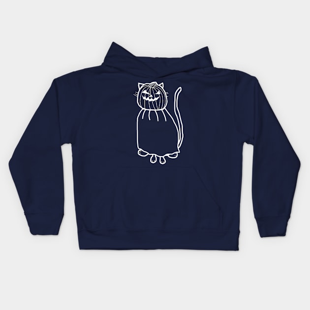 Minimal White Line Cute Cat Wearing Halloween Horror Costume Kids Hoodie by ellenhenryart